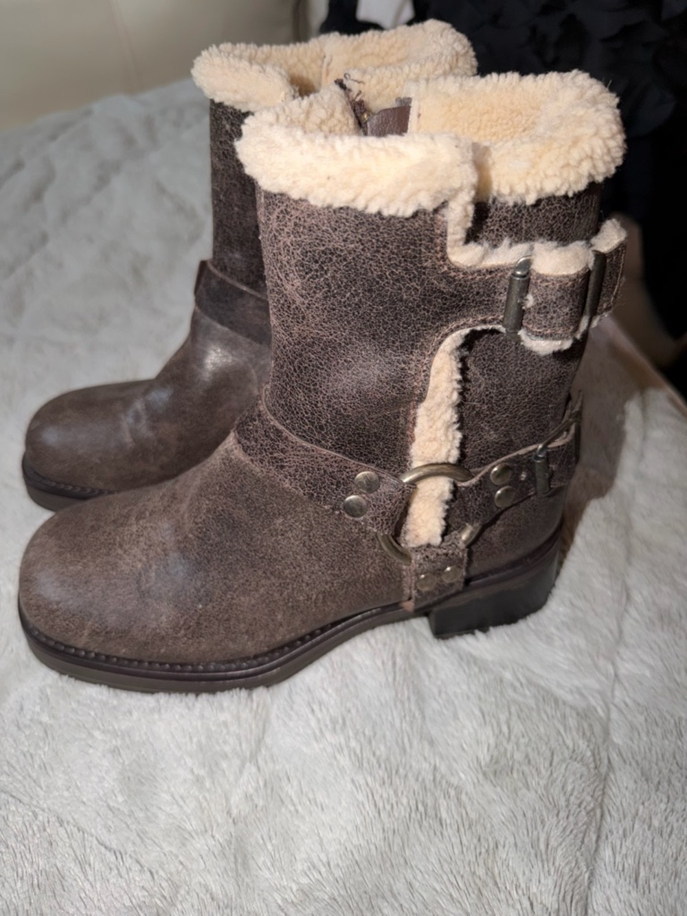 Steve Madden Brown Faux-Shearling Harness Winter Boots